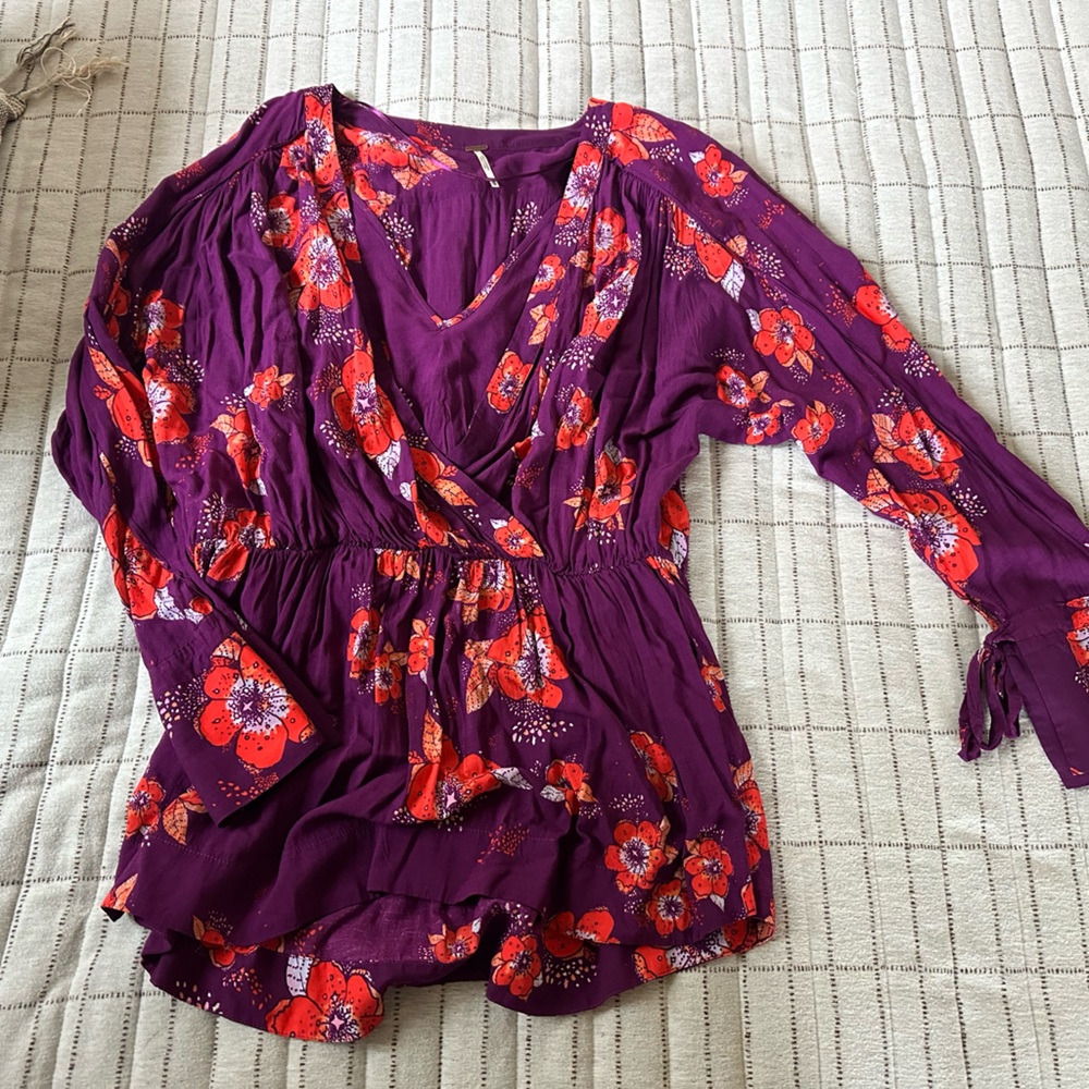 Free People Purple and Red Floral Blouse